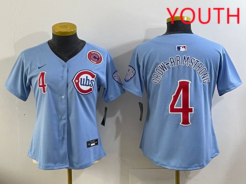 Youth 2025 Chicago Cubs #4 Crow-Armstrong Light Blue Throwback Game Nike MLB Jersey style 3->youth mlb jersey->Youth Jersey